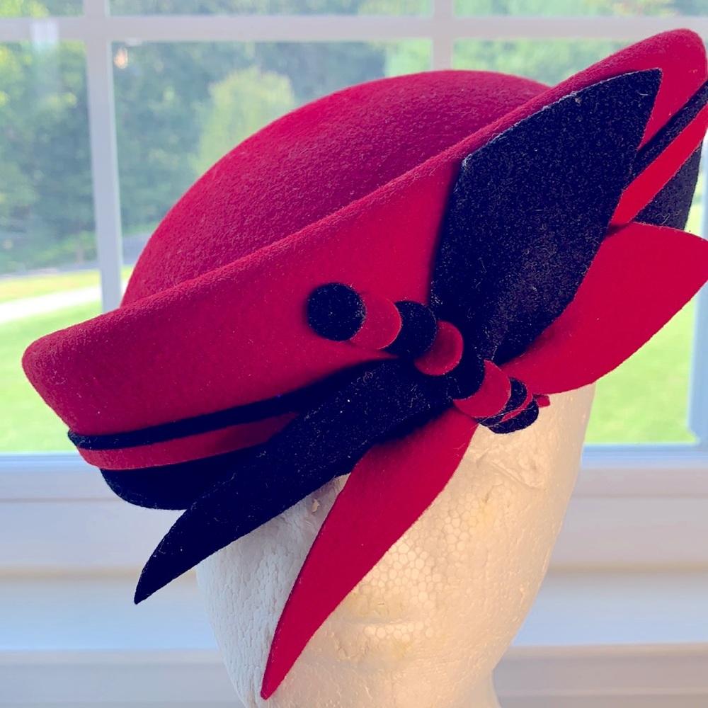 Red and Black Wool Dress Hat